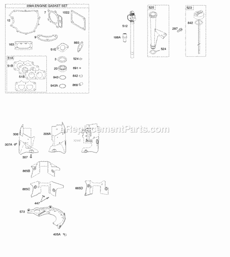 Gasket Set - Engine Lubrication Diagram and Parts List for  Briggs and Stratton Engine